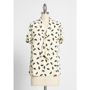 ModCloth Polished & Playful Cream Umbrella Blouse